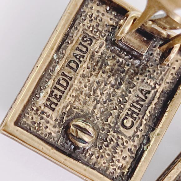 VTG Signed Heidi Daus Pink Crystal Art Deco Revival Clip On Earrings Rectangle - Picture 9 of 10